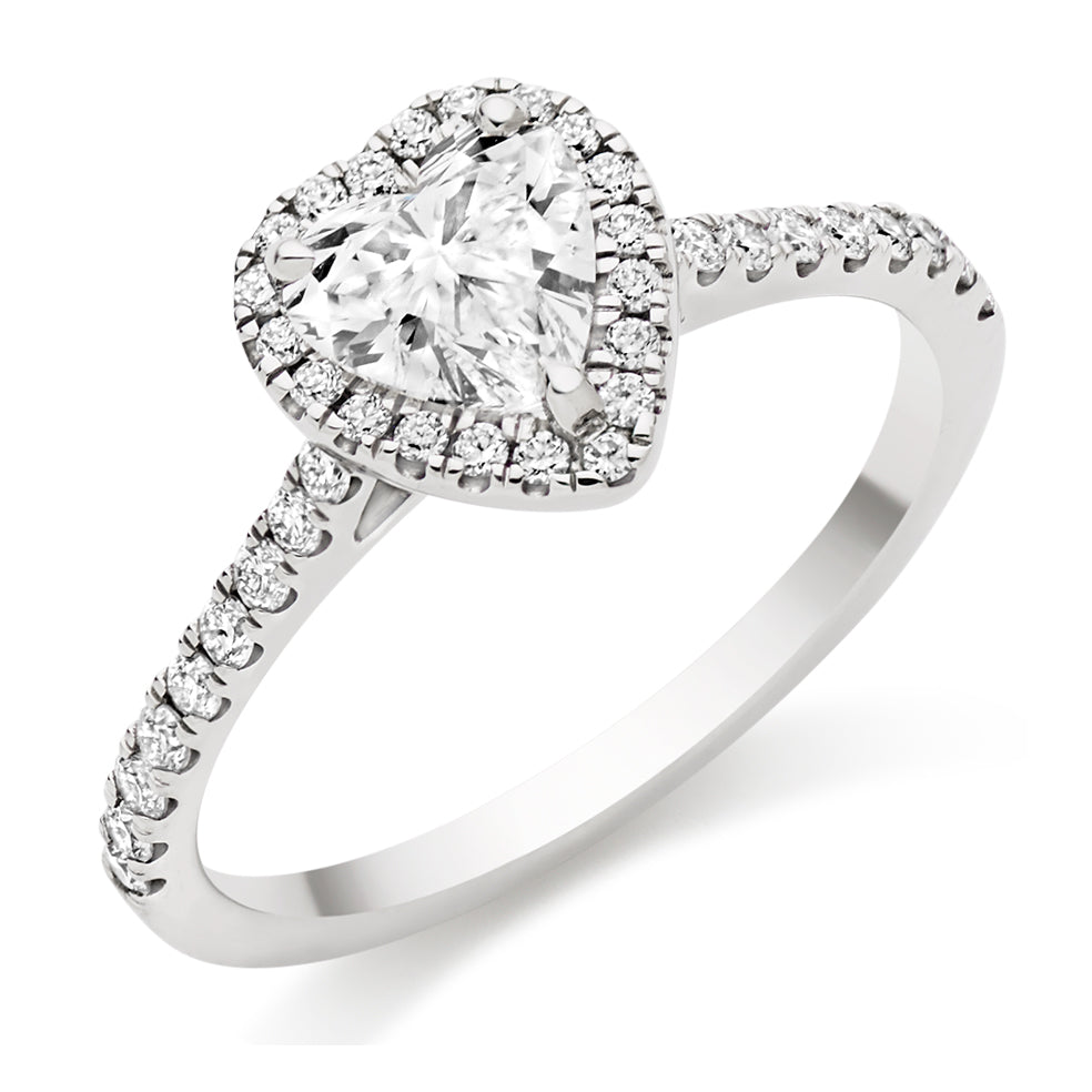 Pavé-Shoulder Halo Heart-Cut Engagement Ring, 0.75ct in White Gold