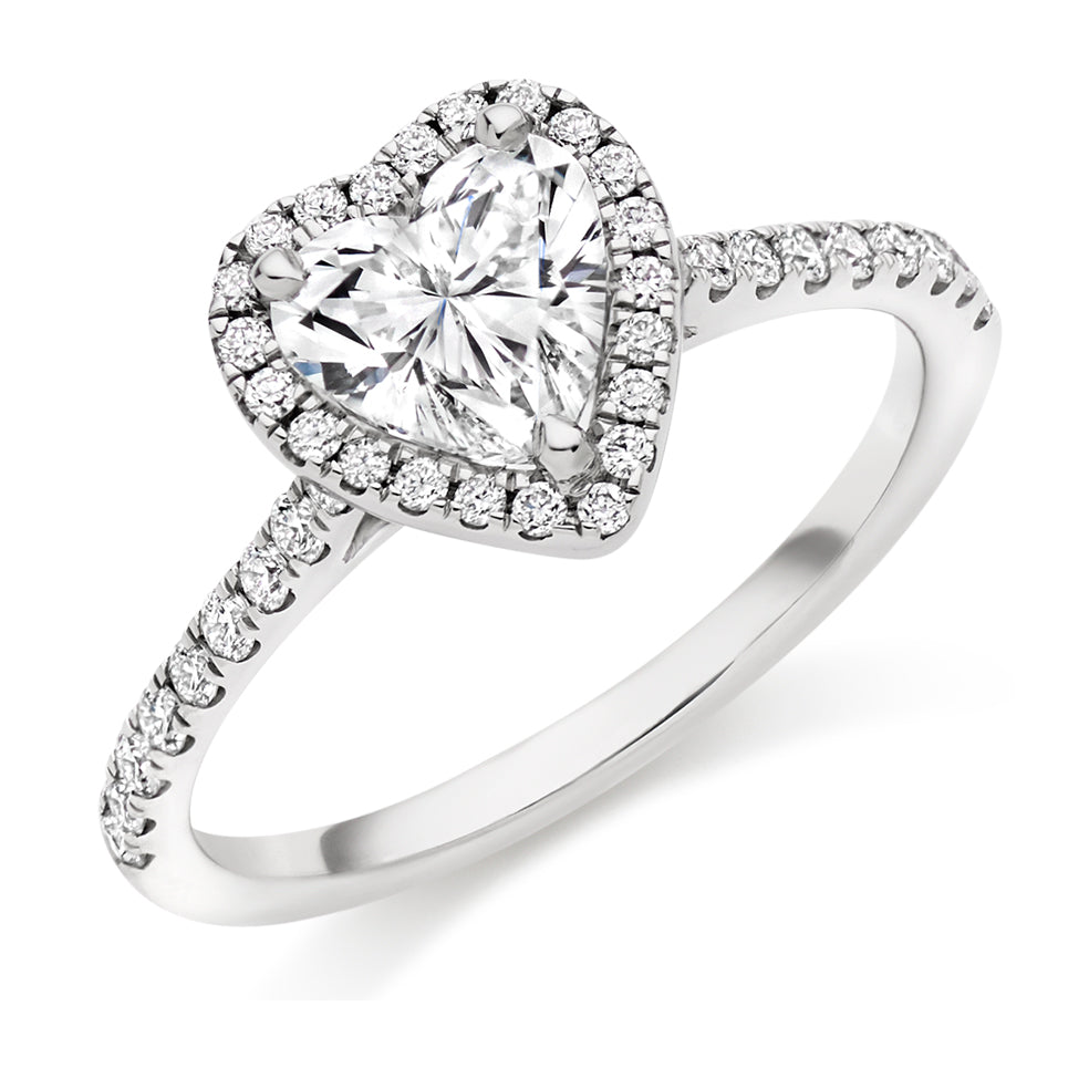 Pavé-Shoulder Halo Heart-Cut Engagement Ring, 1.0ct in White Gold