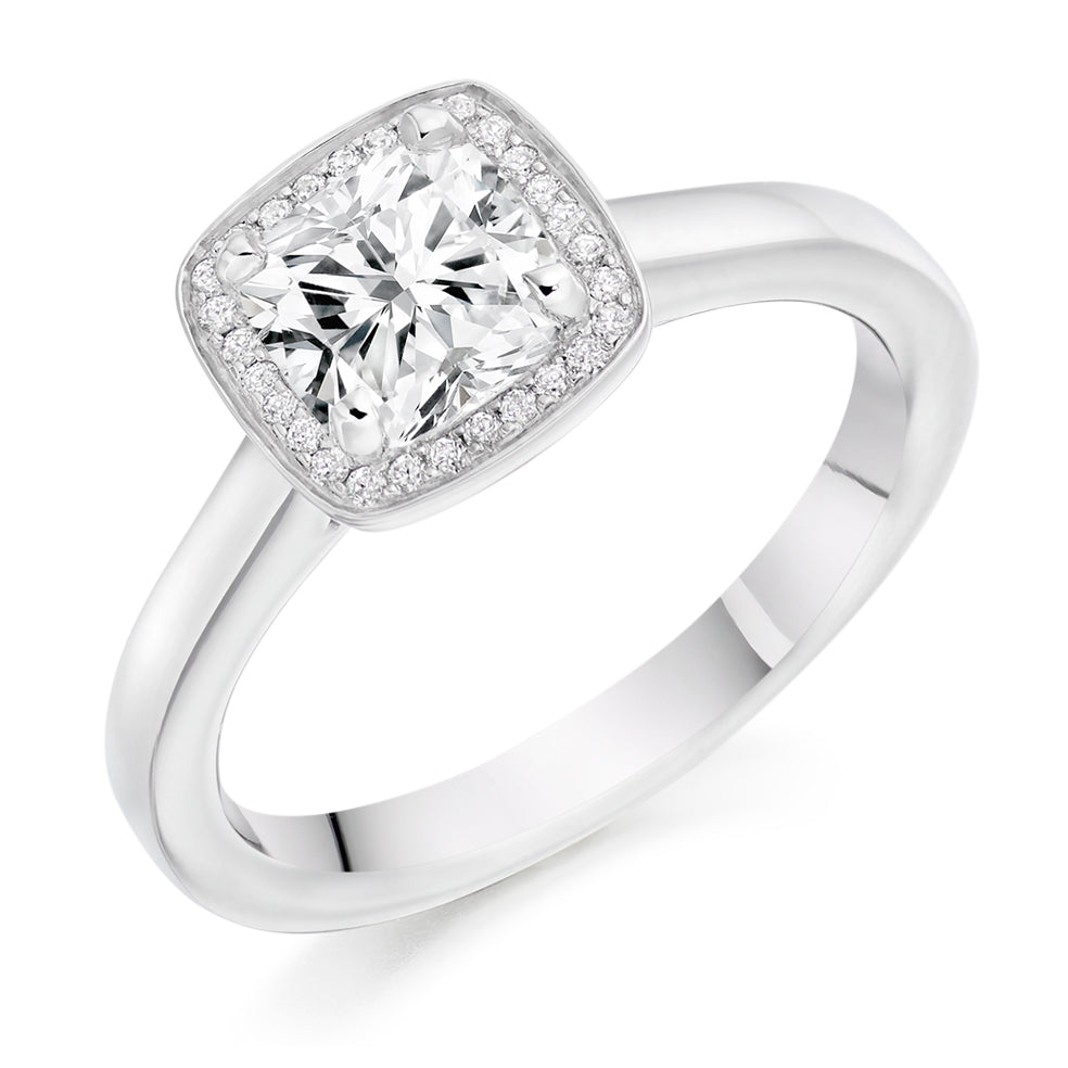 Plain-Shoulder Halo Cushion-Cut Engagement Ring, 1.0ct in White Gold