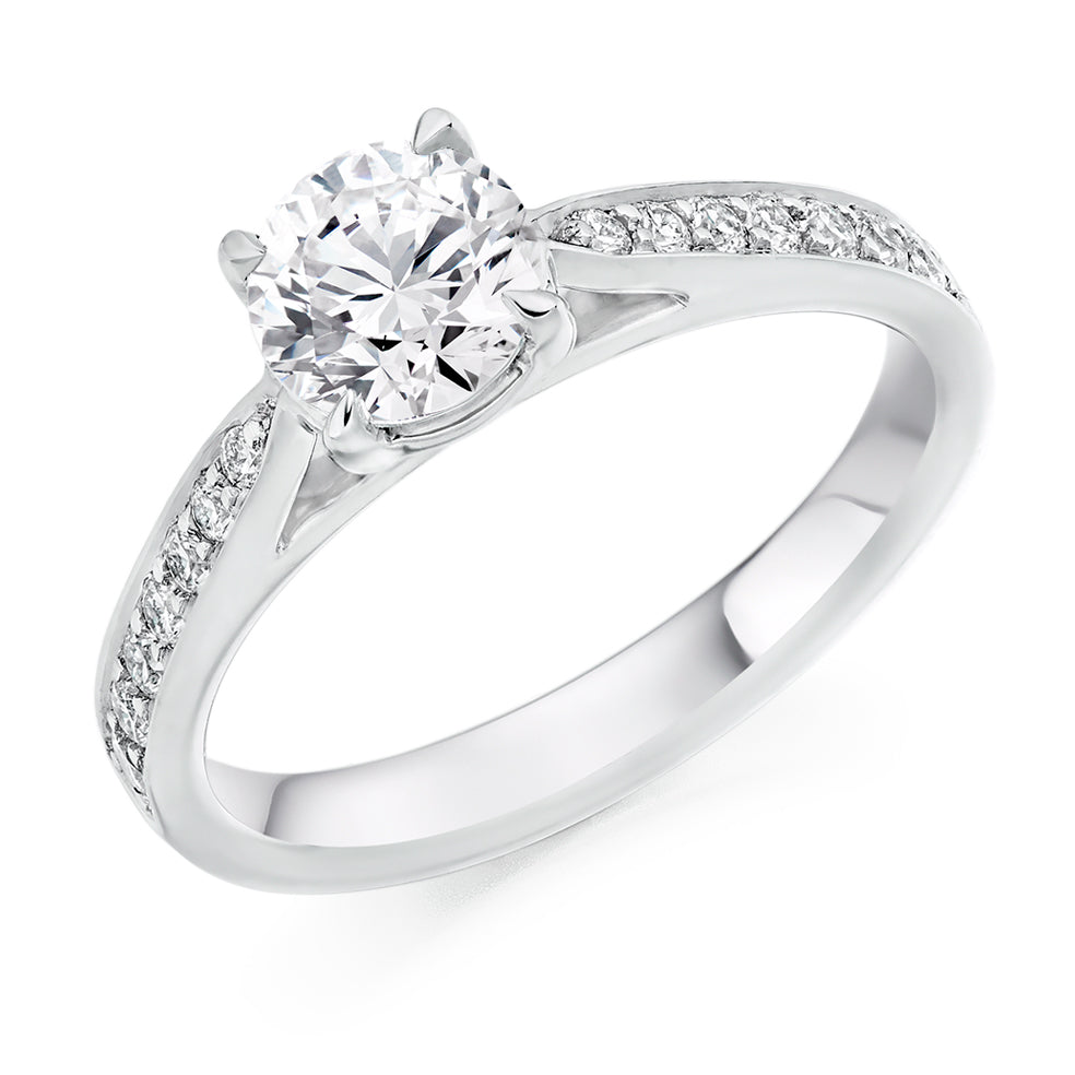 Pavé-Shouldered Solitaire Round Brilliant Engagement Ring 0.9ct/1.2ct in White Gold
