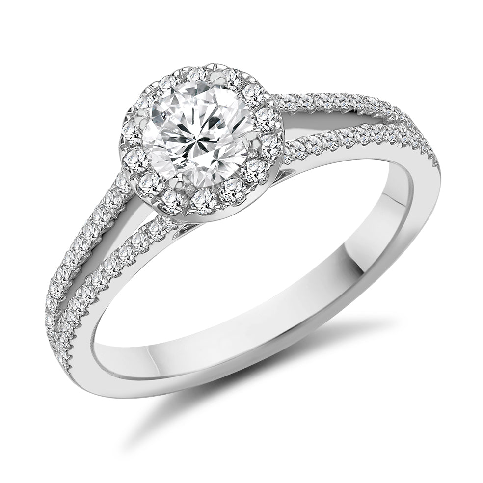 Curved-Shoulder Halo Round Brilliant Engagement Ring, 0.5ct in White Gold