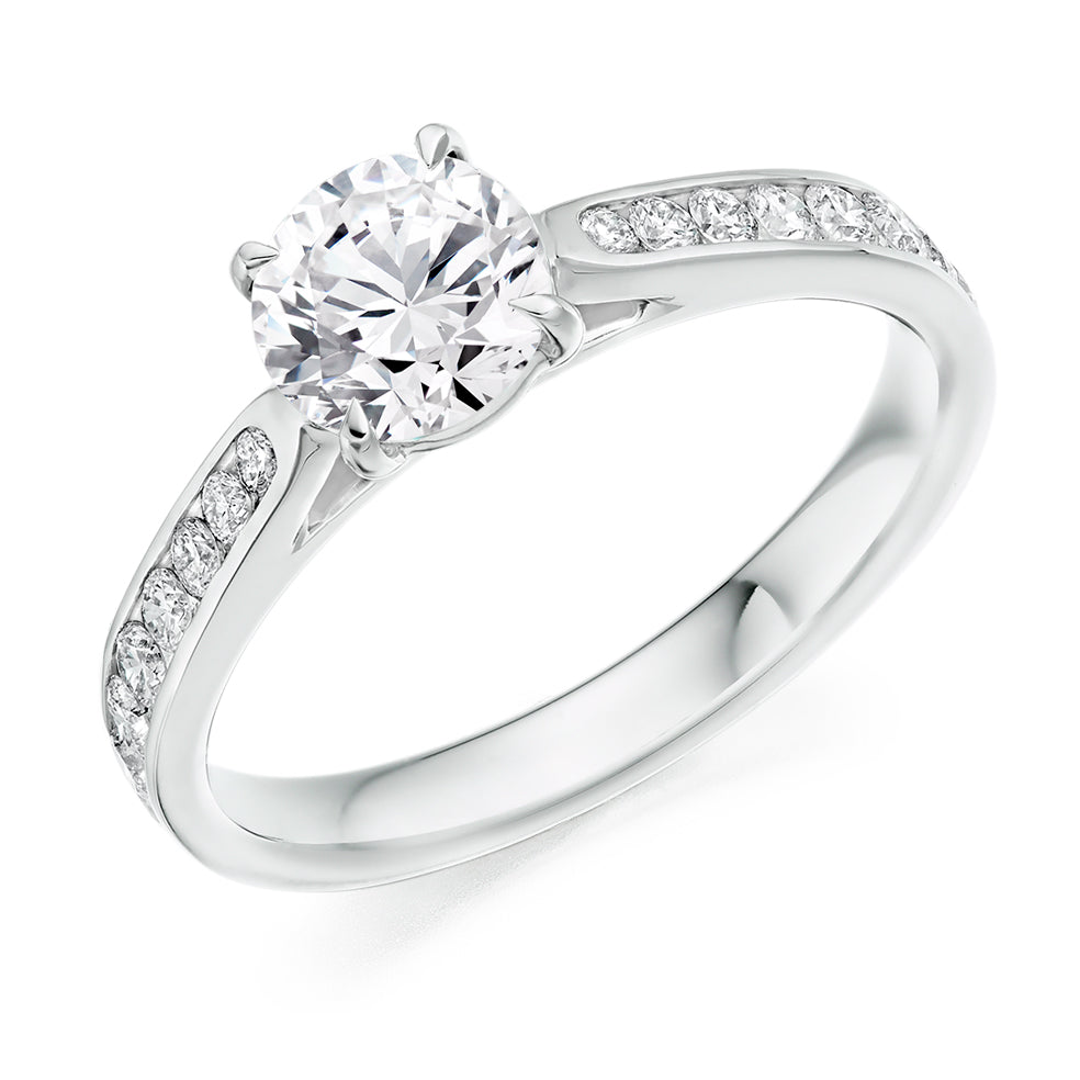 Channel-Set Solitaire Round Brilliant Engagement Ring 0.9ct total in White Gold