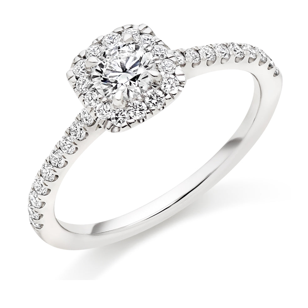 Pavé-Shoulder Halo Round-Brilliant Engagement Ring, 0.33ct (ENG5414 SMT) in White Gold