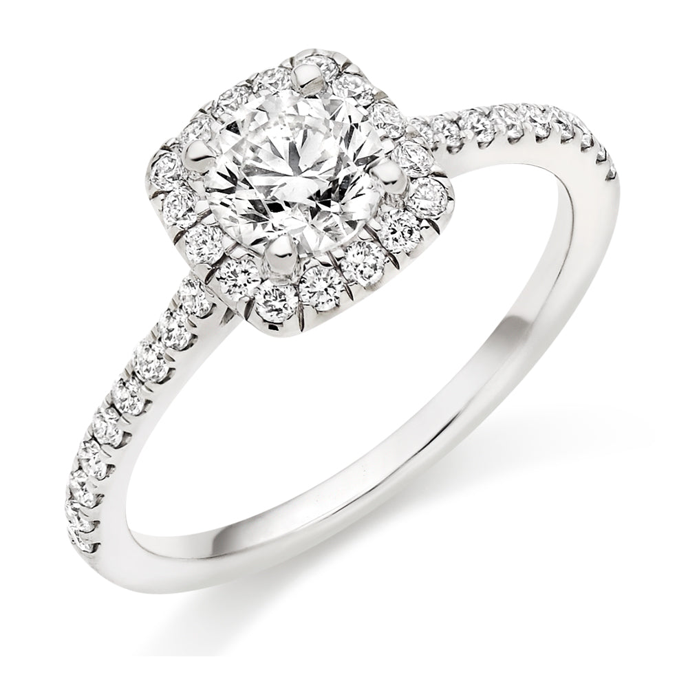 Pavé-Shoulder Halo Round-Brilliant Engagement Ring, 0.75ct (ENG5416 SMT) in White Gold