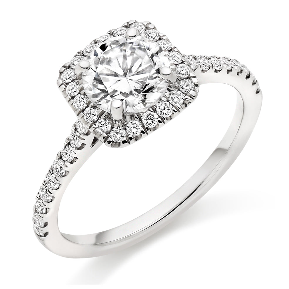 Pavé-Shoulder Halo Round-Brilliant Engagement Ring, 1.0ct (ENG5418 SMT) in White Gold