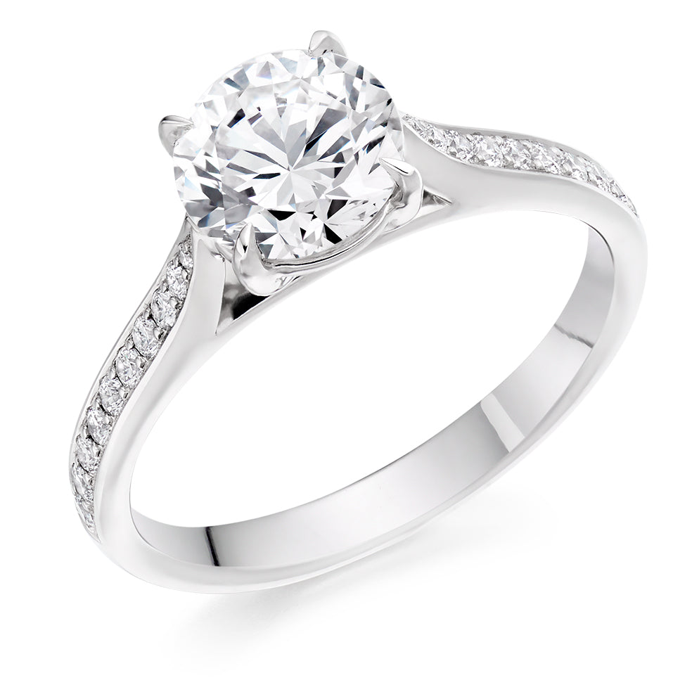 Fine Pavé Solitaire Round Brilliant Engagement Ring, 1.25ct in White Gold