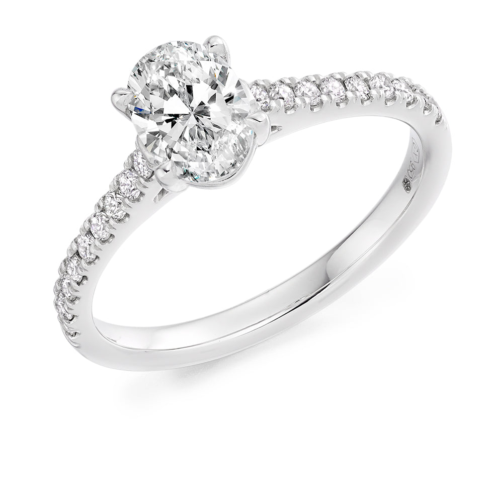 Diamond-Shouldered Solitaire Oval Cut Engagement Ring, 1.0ct in White Gold