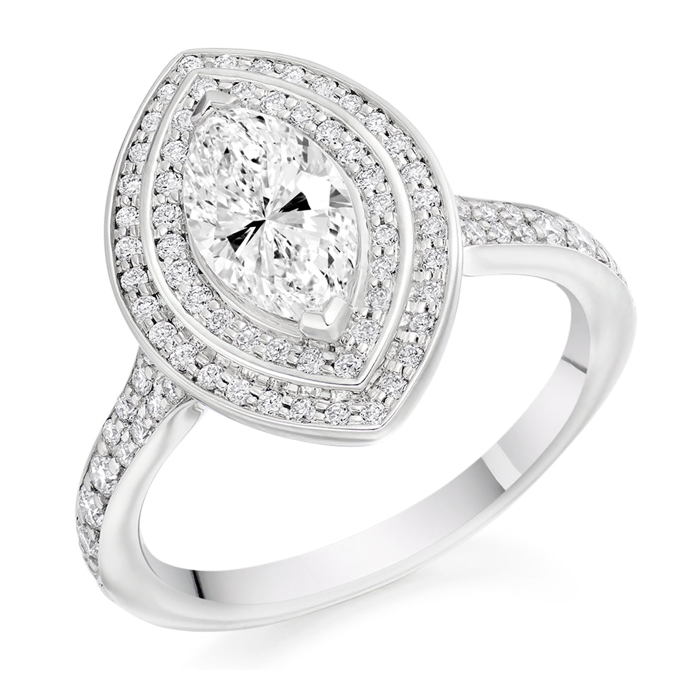 Double-Halo Split-Shoulder Marquise-Cut Engagement Ring, 1.0ct in White Gold