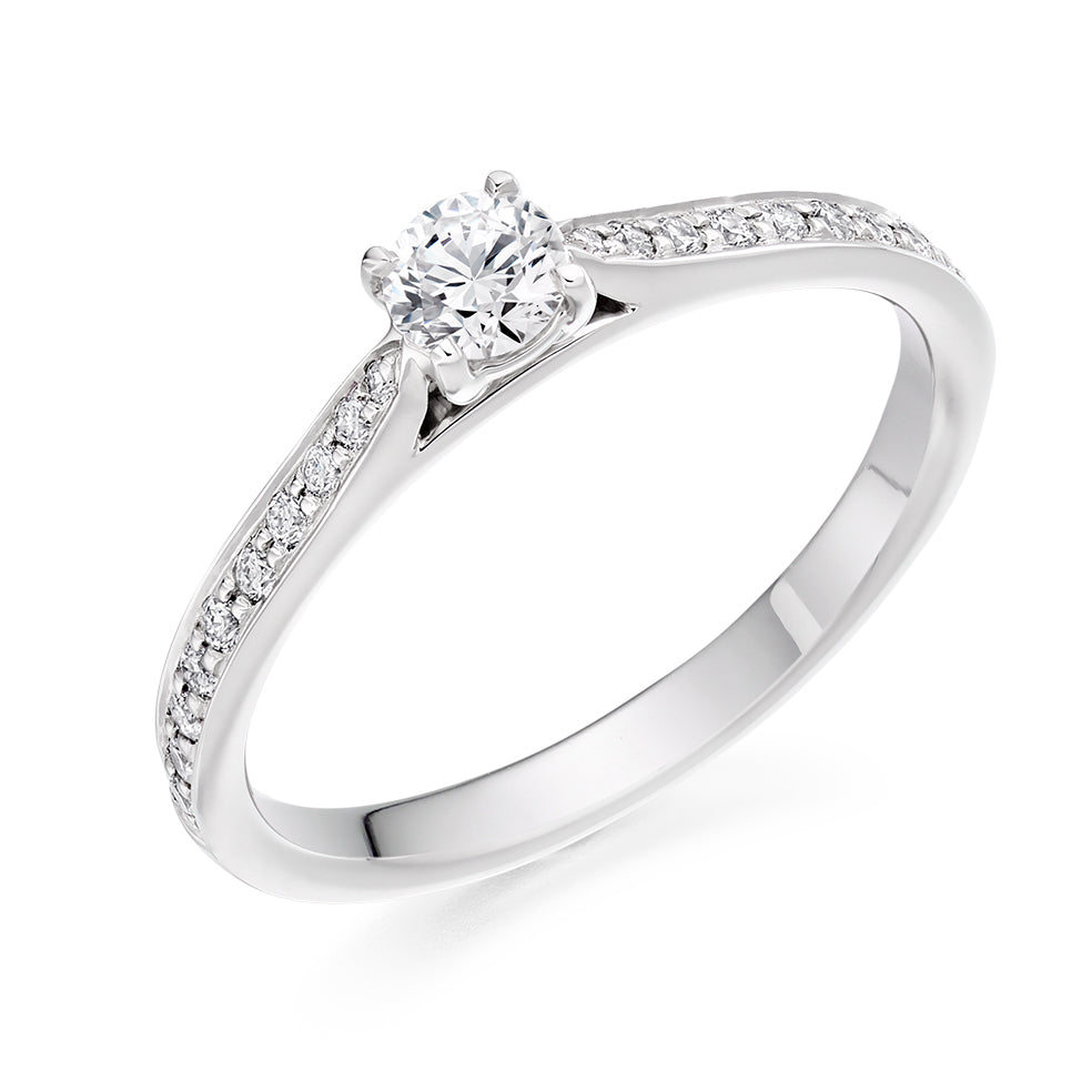 Fine Pavé Solitaire Round Brilliant Engagement Ring 0.4ct in White Gold