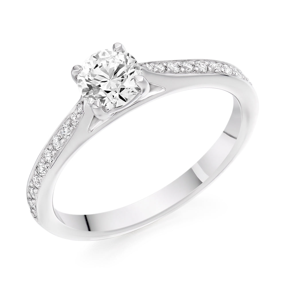 Fine Pavé Solitaire Round Brilliant Engagement Ring 0.5ct in White Gold
