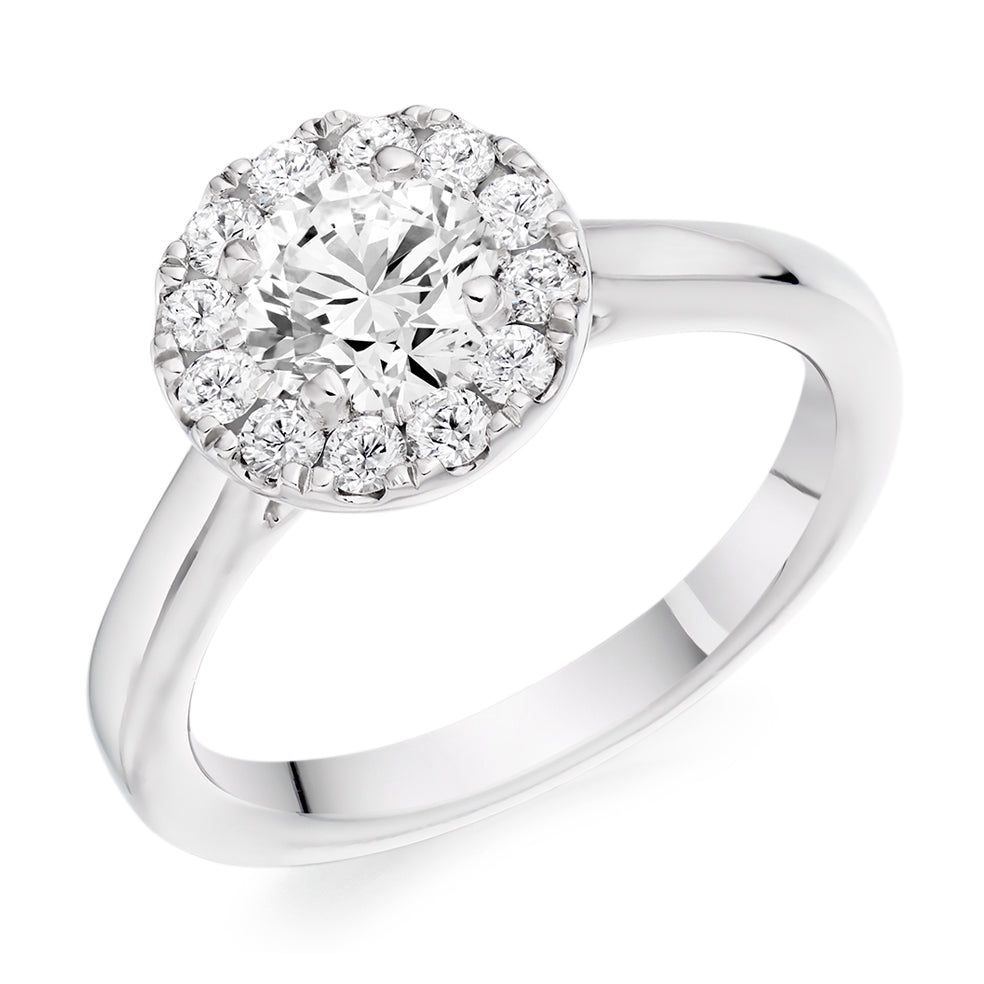 Plain-Band Halo Round Brilliant Engagement Ring, 0.5ct in White Gold