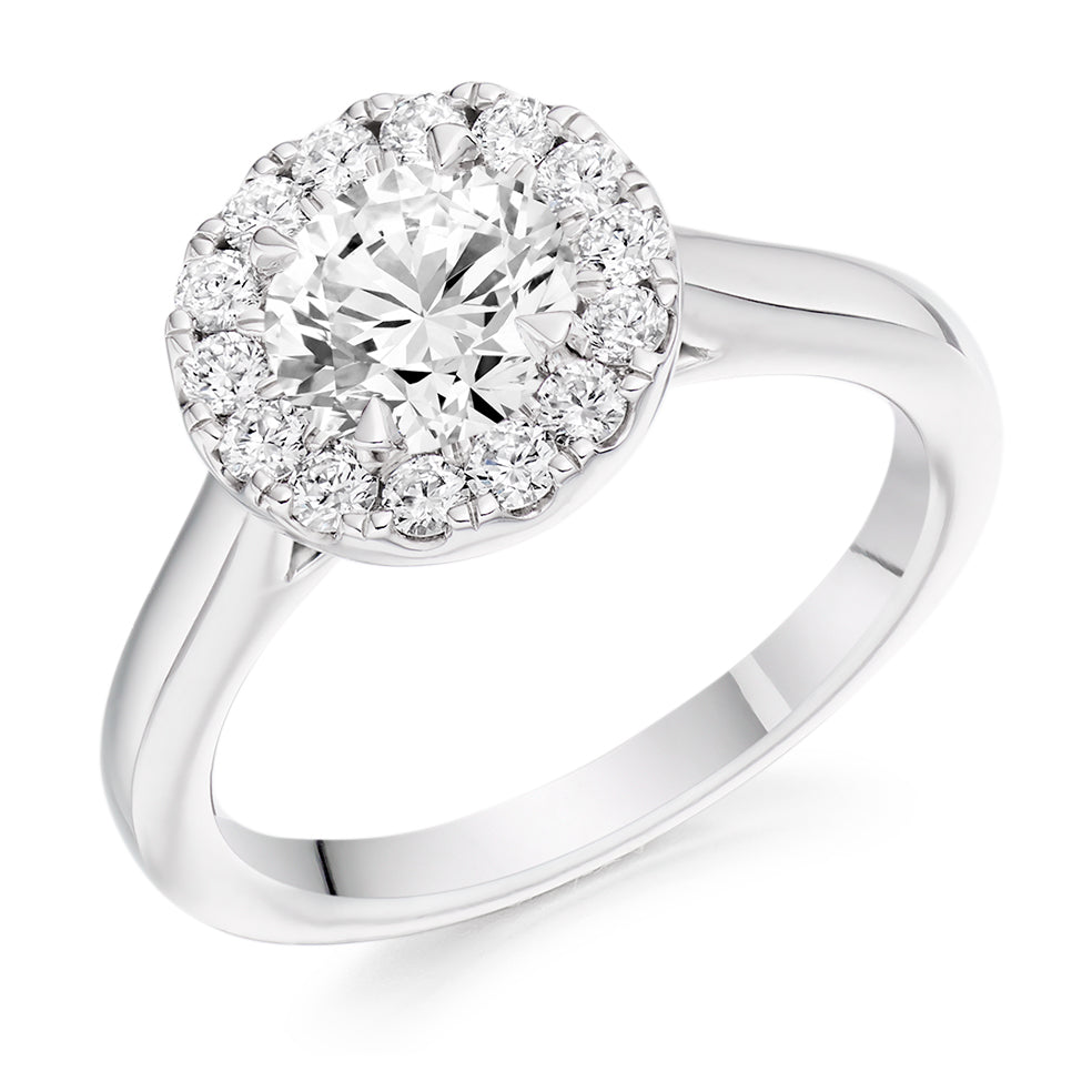 Clean-Shouldered Halo Round Brilliant Engagement Ring, 1.0ct in White Gold