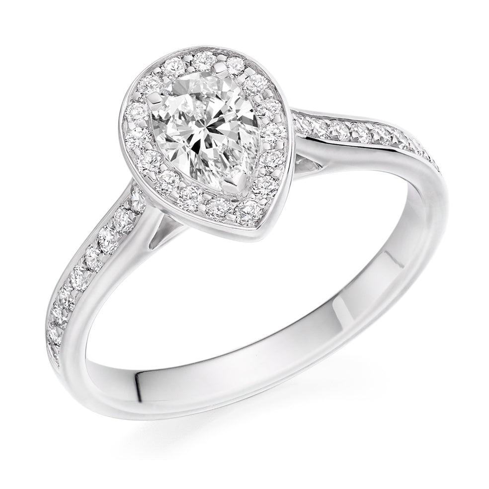 Pavé-Shoulder Halo Pear-Cut Engagement Ring, 0.33ct in White Gold