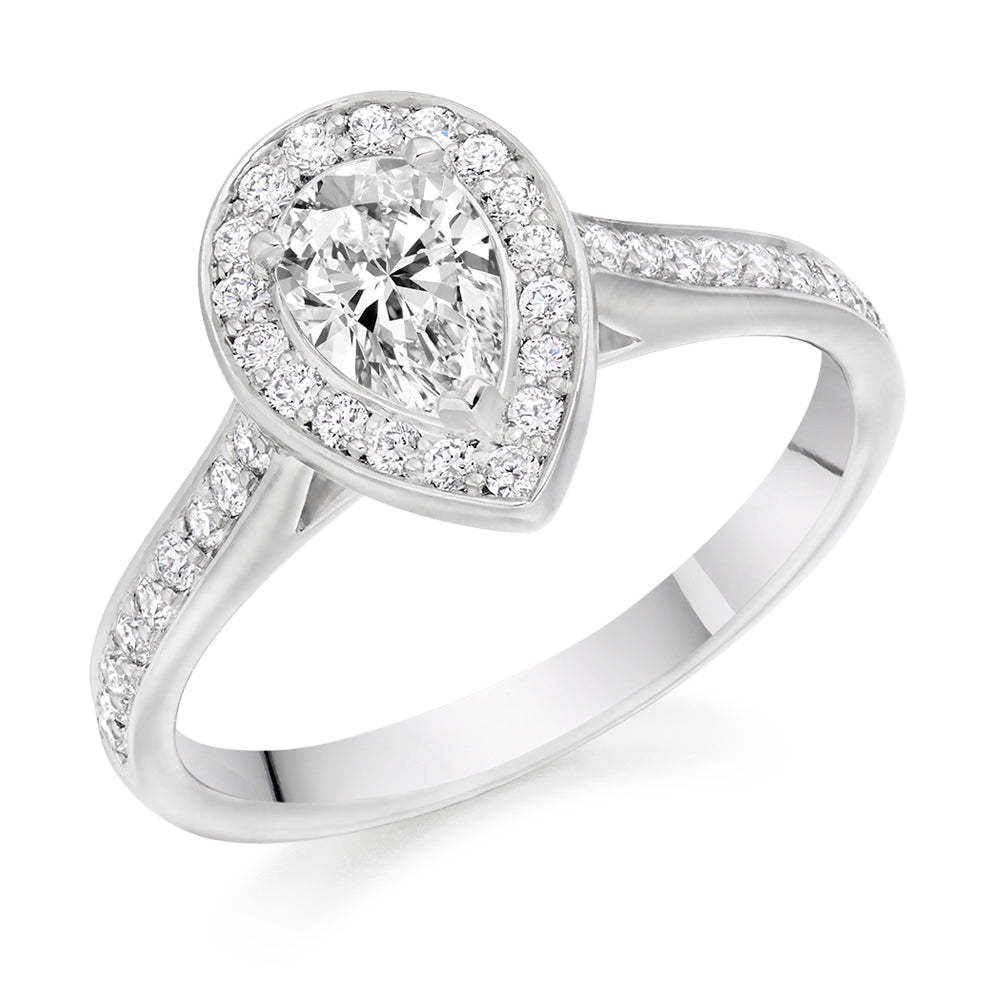 Pavé-Shoulder Halo Pear-Cut Engagement Ring, 0.5ct (ENG6161 SMT) in White Gold