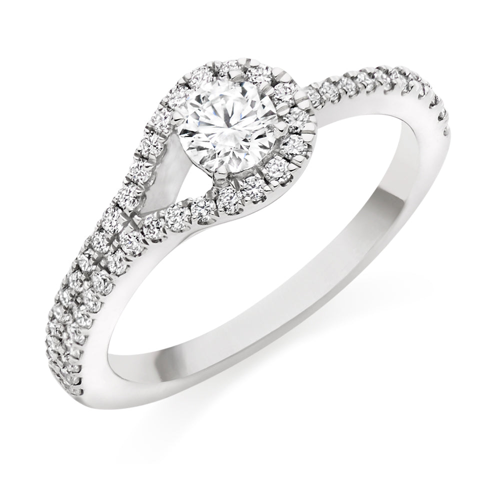Curved-Shoulder Halo Round Brilliant Engagement Ring, 0.33ct in White Gold