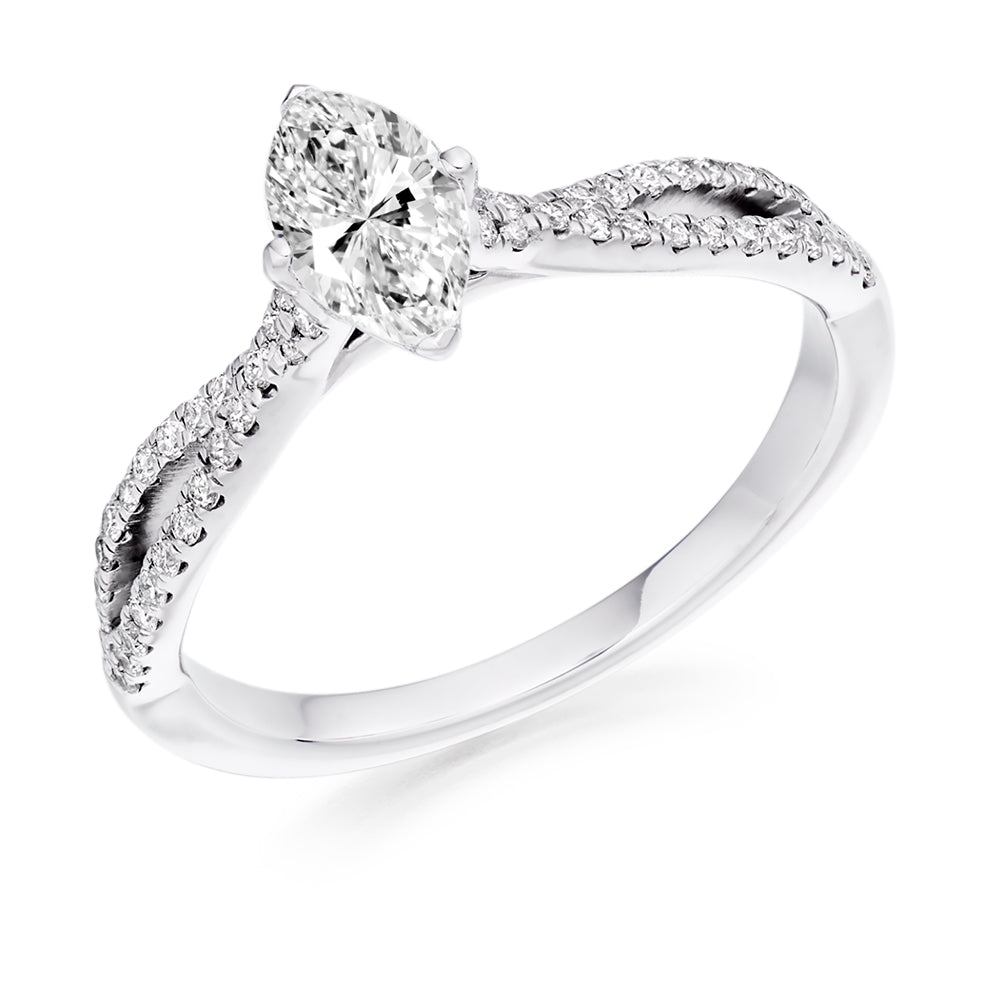 Curved-Shoulder Solitaire Marquise Cut Engagement Ring in White Gold