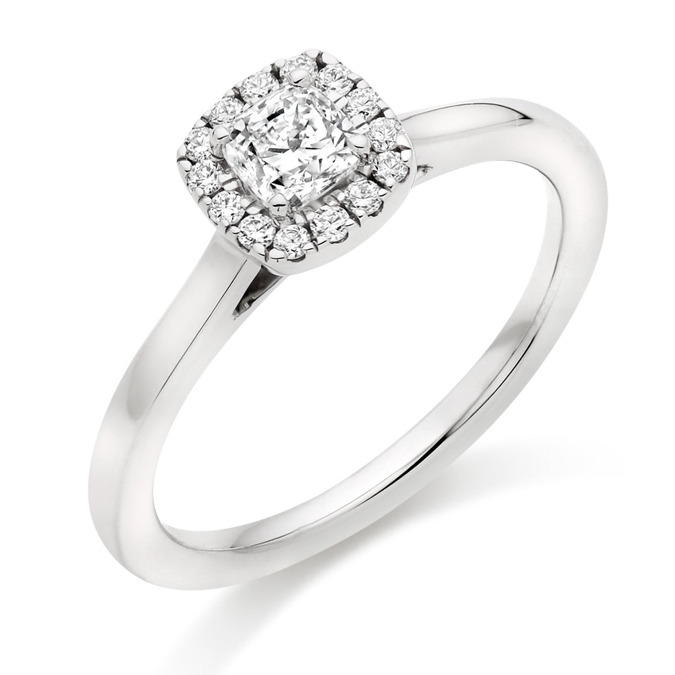 Plain-Shoulder Halo Cushion-Cut Engagement Ring, 0.33ct in White Gold