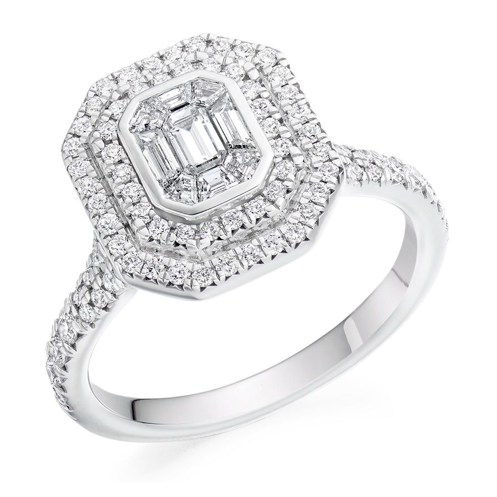 Split-Shoulder Invisible-Set Halo Emerald-Cut Engagement Ring, 0.4ct (ENG6192) in White Gold