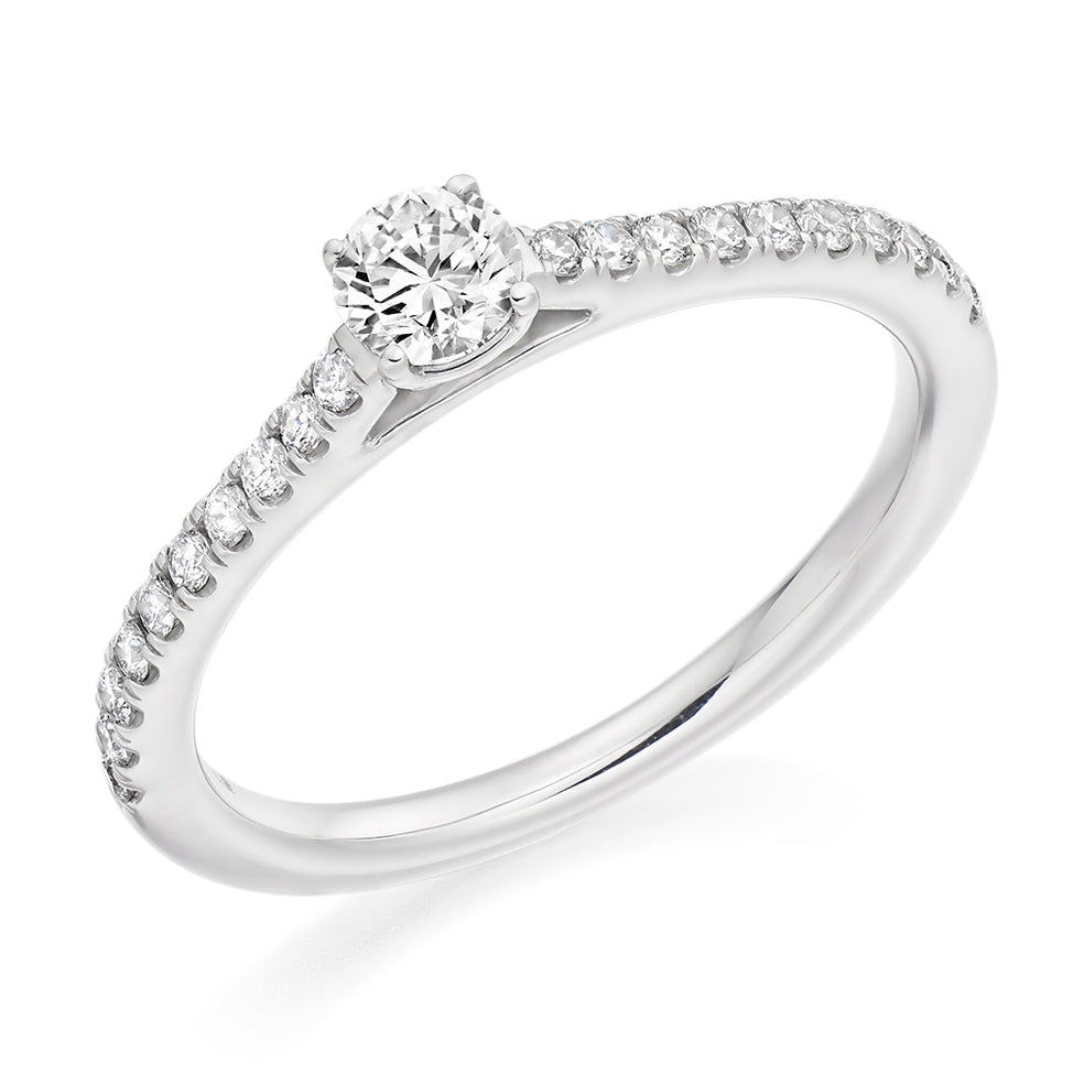 Solitaire with Diamond Set Shoulders Round Brilliant Engagement Ring, 0.25ct in White Gold