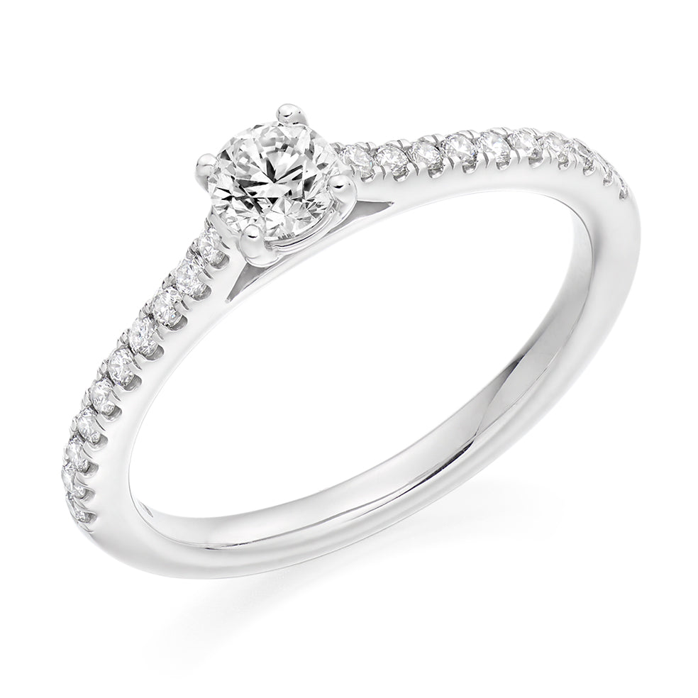 Solitaire with Diamond Set Shoulders Round Brilliant Engagement Ring, 0.33ct in White Gold