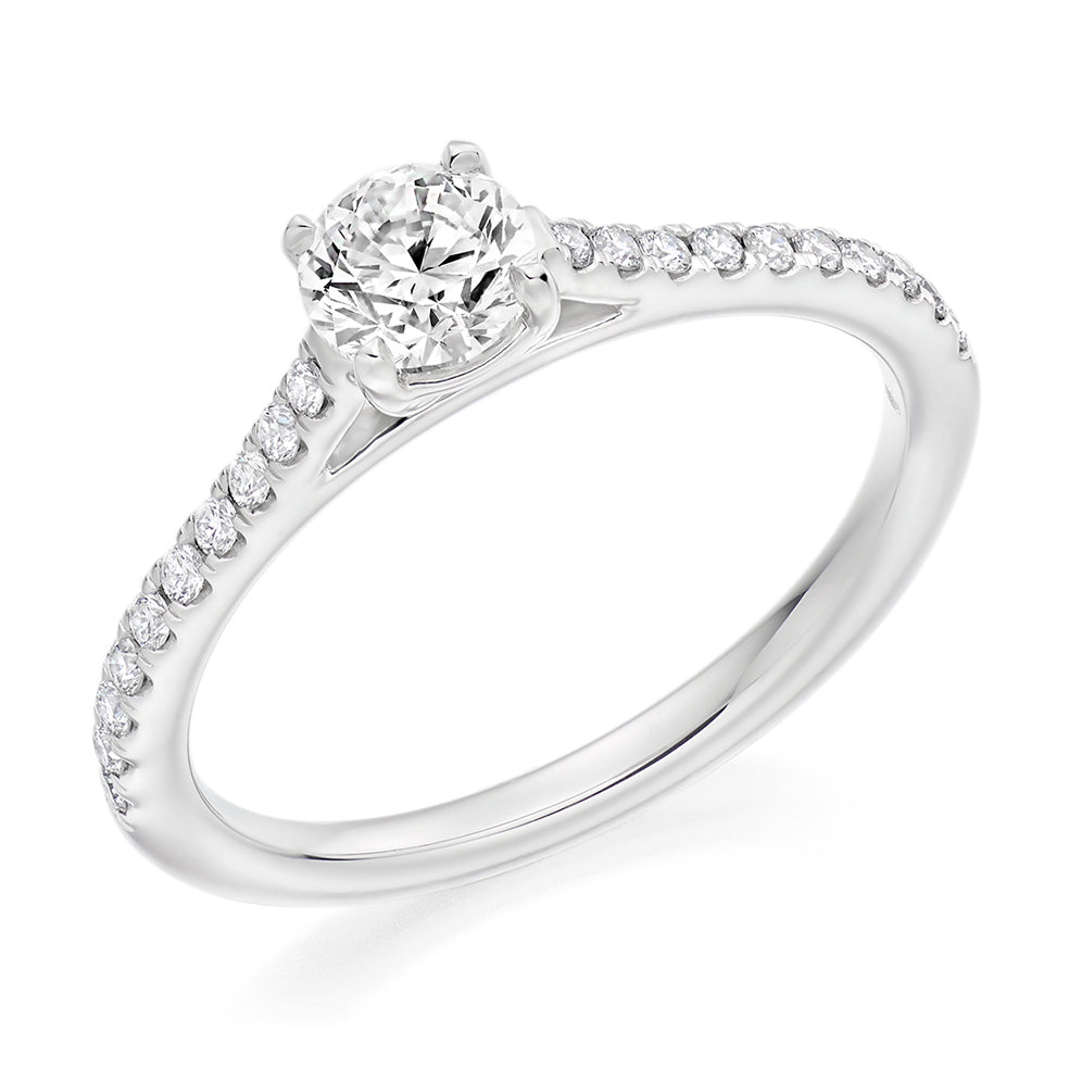 Solitaire with Diamond Set Shoulders Round Brilliant Engagement Ring, 0.50ct in White Gold