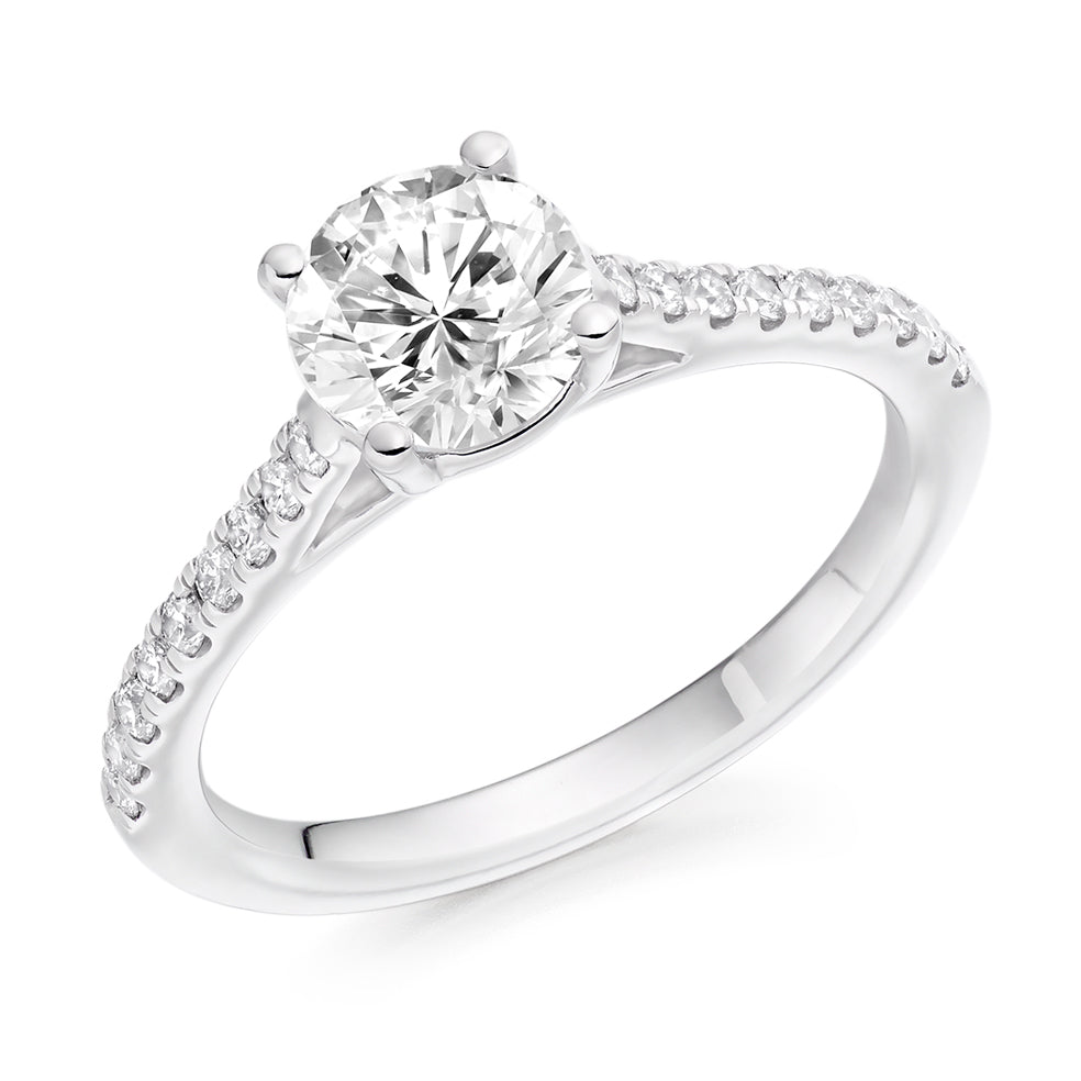 Solitaire with Diamond Set Shoulders Round Brilliant Engagement Ring, 1.00ct in White Gold