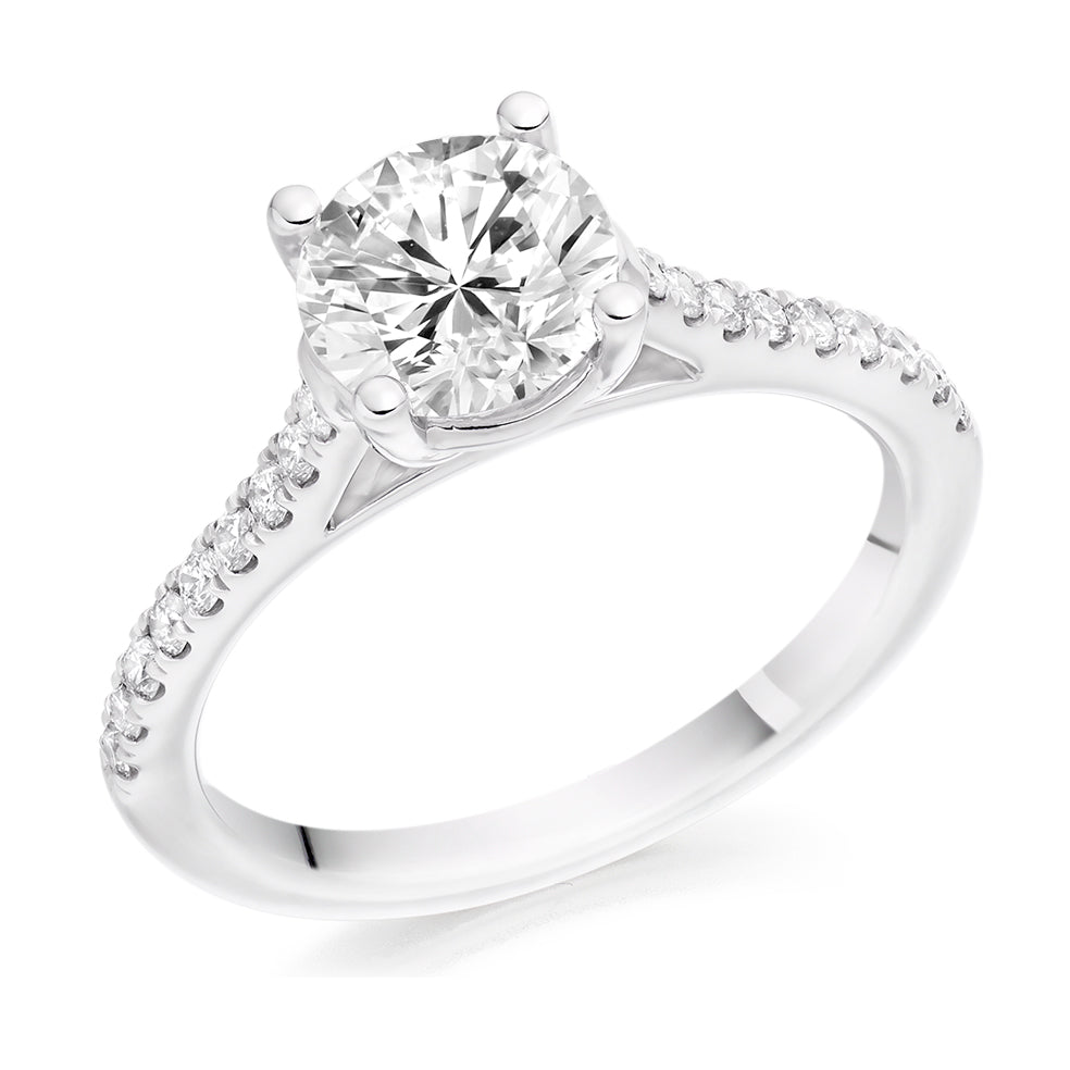 Solitaire with Diamond Set Shoulders Round Brilliant Engagement Ring, 1.50ct in White Gold