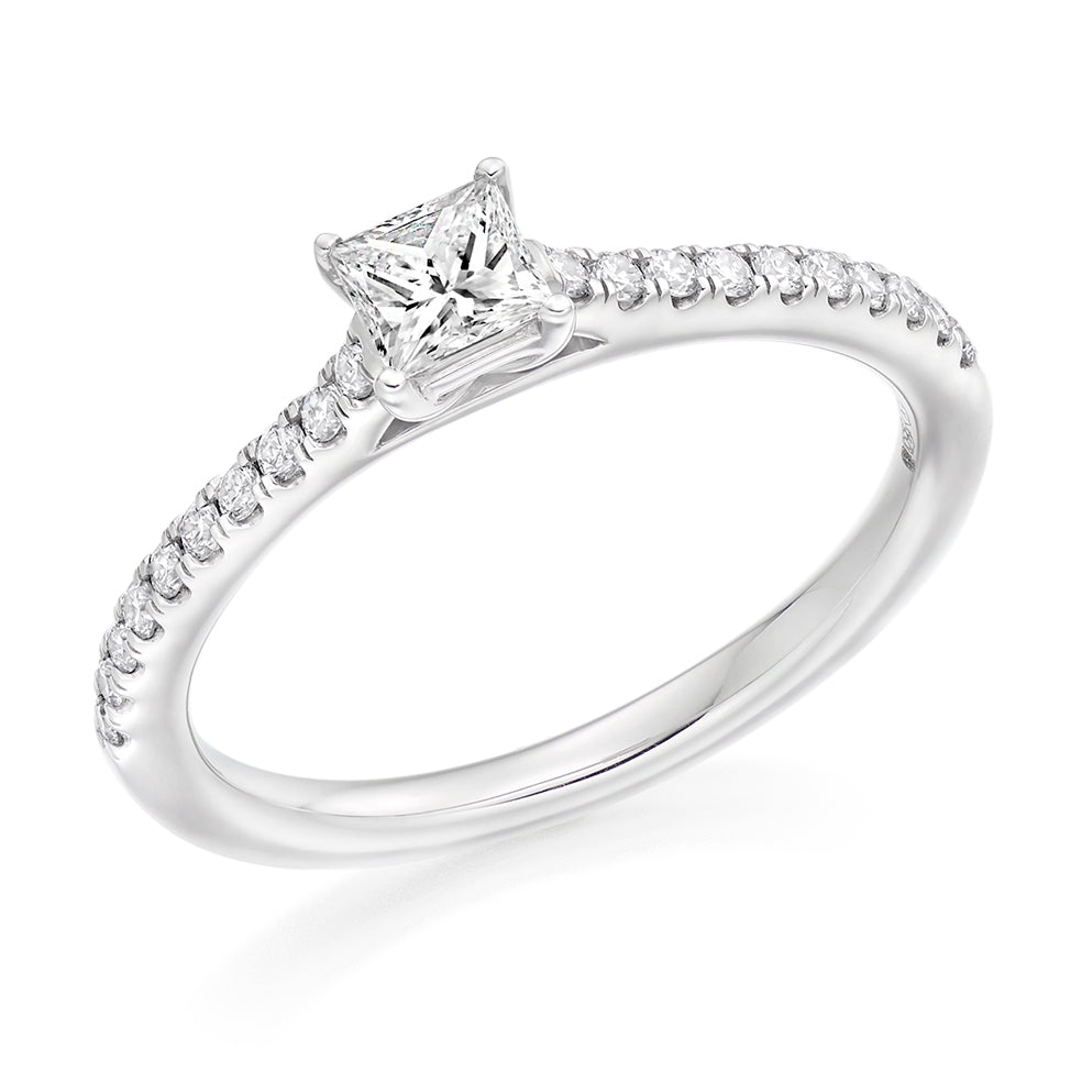 Solitaire with Diamond Set Shoulders Princess Cut Engagement Ring, 0.33ct in White Gold