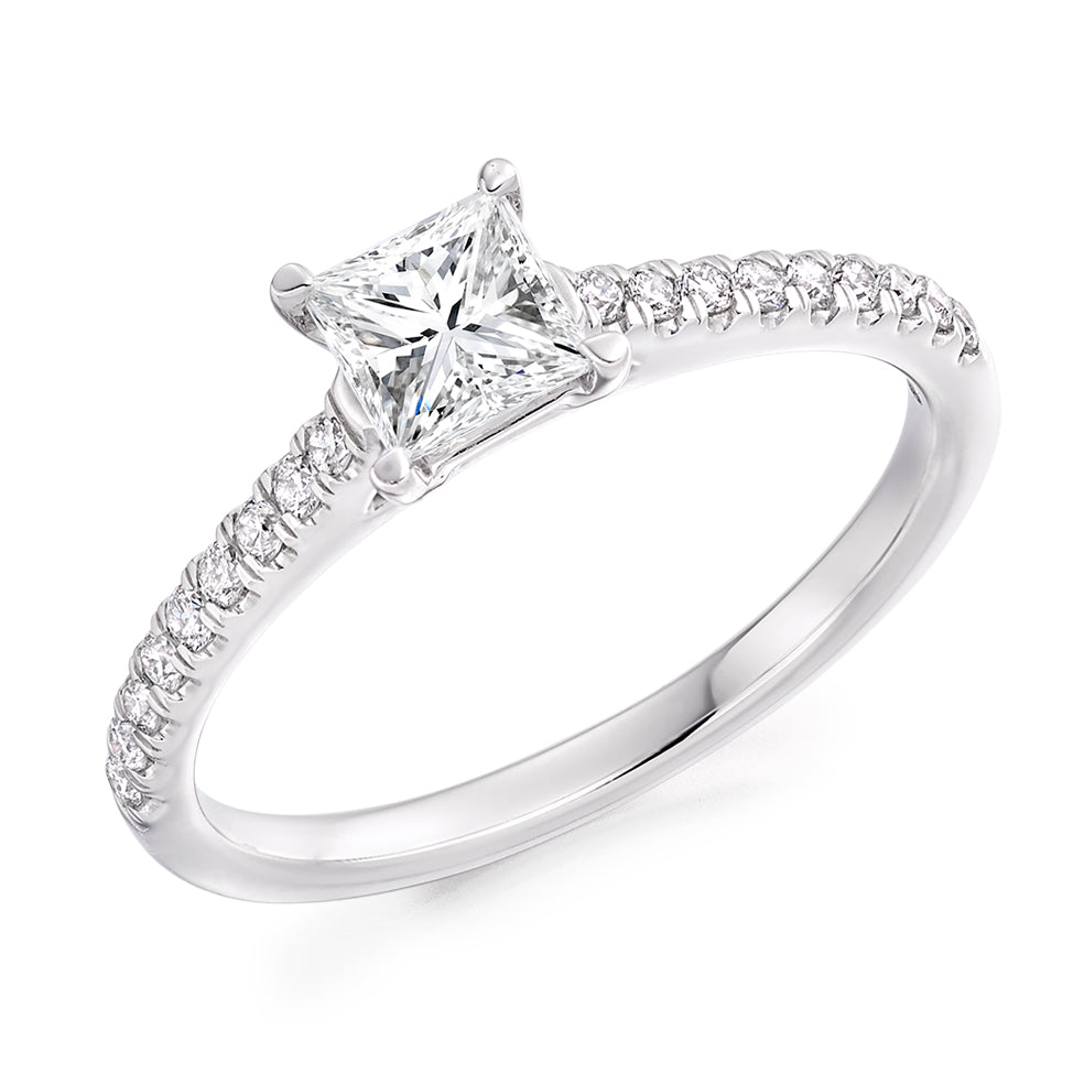 Solitaire with Diamond Set Shoulders Princess Cut Engagement Ring, 0.50ct in White Gold