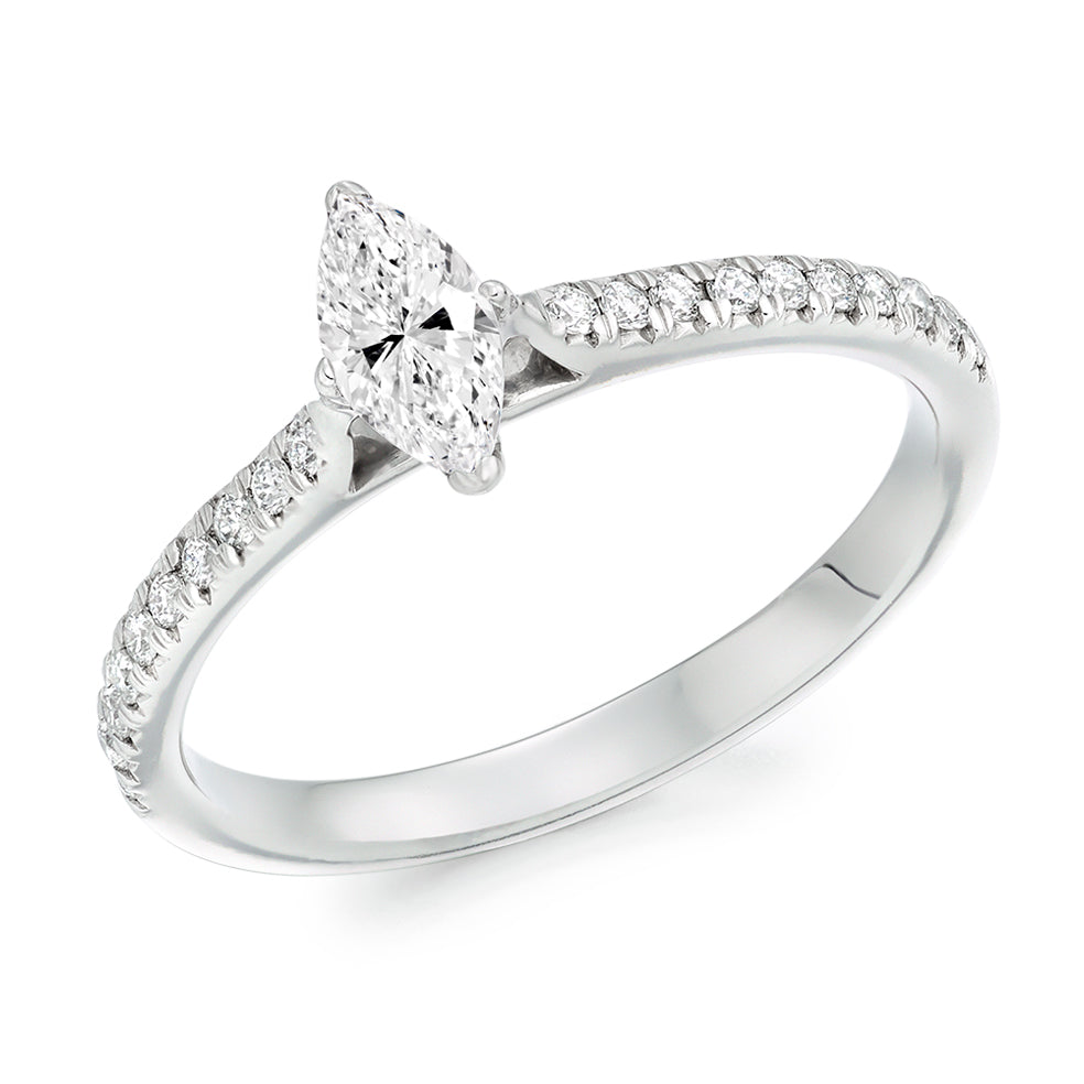 Accent-Shouldered Solitaire Marquise Cut Engagement Ring in White Gold