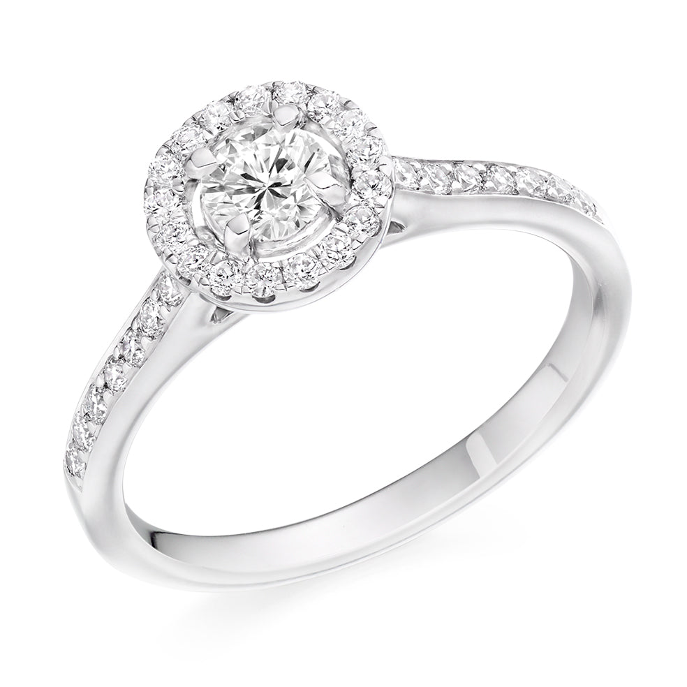 Pavé-Shoulder Halo Round-Brilliant Engagement Ring, 0.33ct (ENG7042 SMT) in White Gold