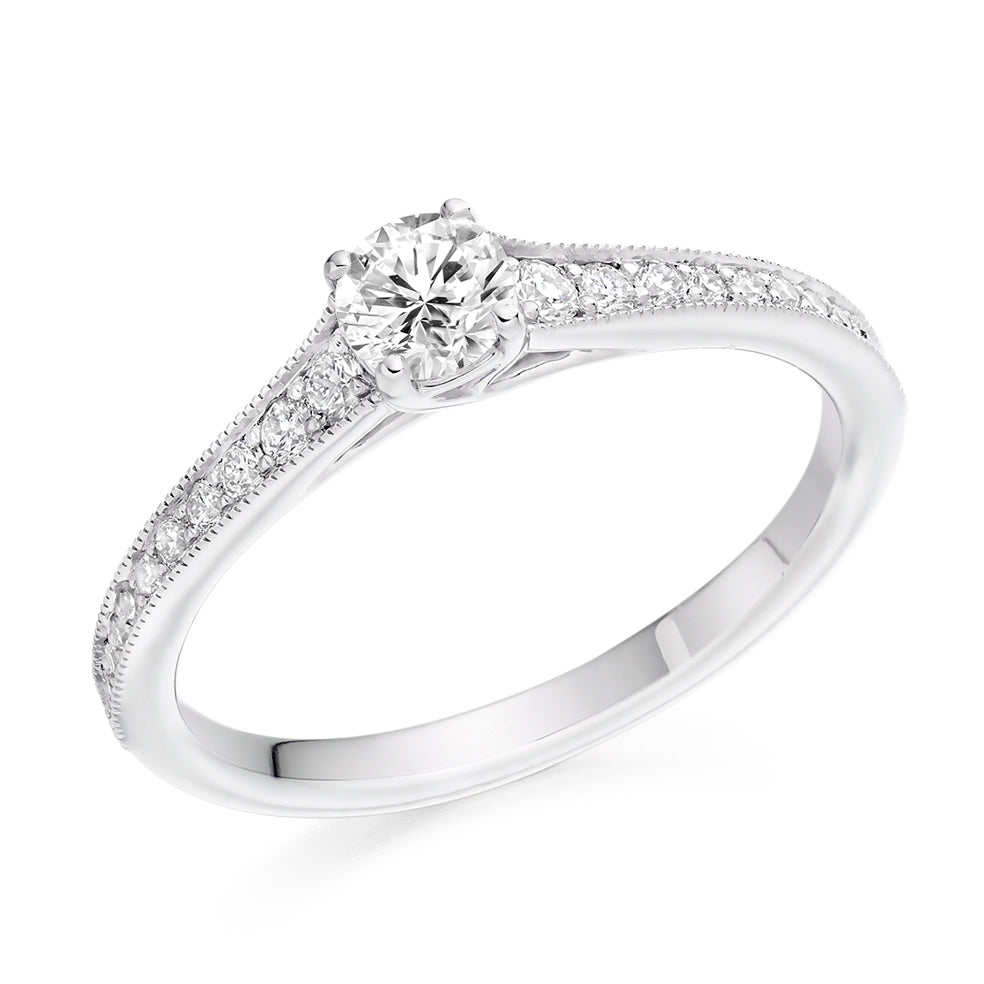 Solitaire with Diamond Set Shoulders Round Brilliant Engagement Ring, 0.25ct in White Gold