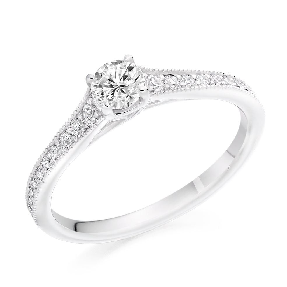 Solitaire with Diamond Set Shoulders Round Brilliant Engagement Ring, 0.33ct in White Gold