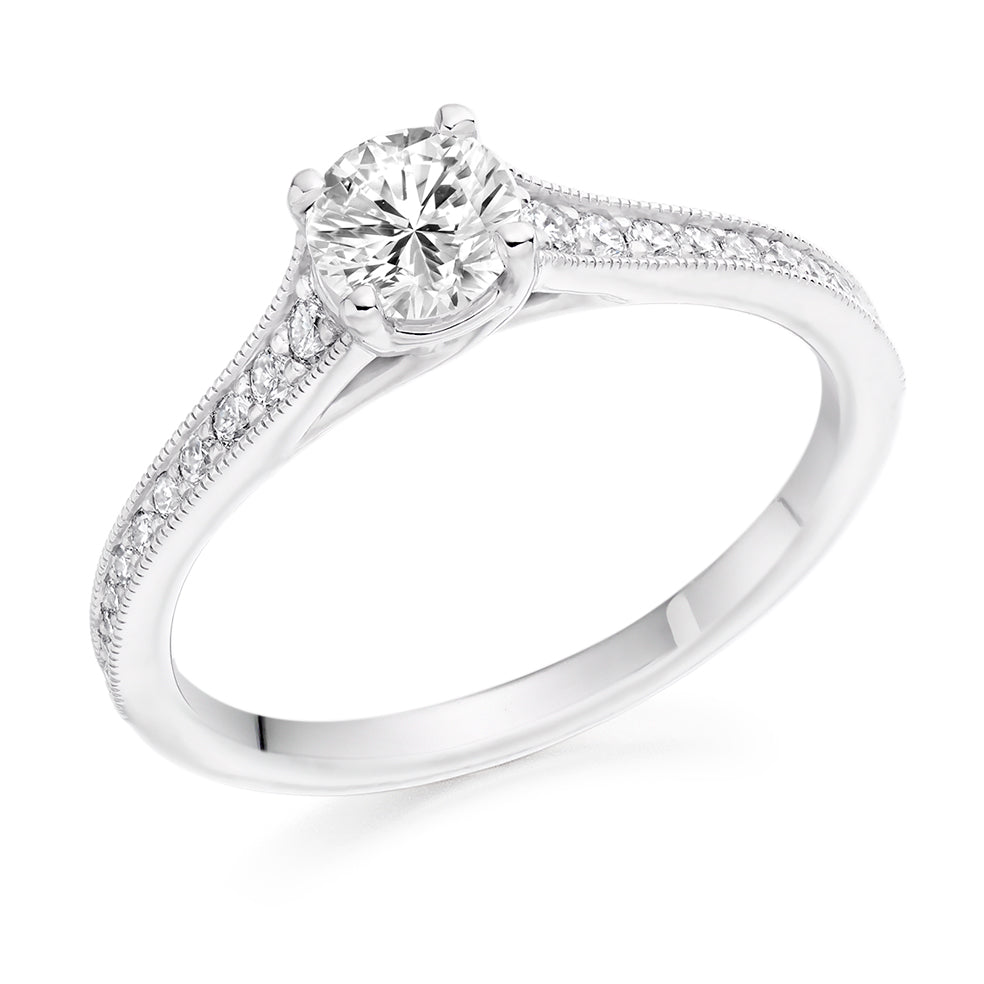 Solitaire with Diamond Set Shoulders Round Brilliant Engagement Ring, 0.50ct in White Gold