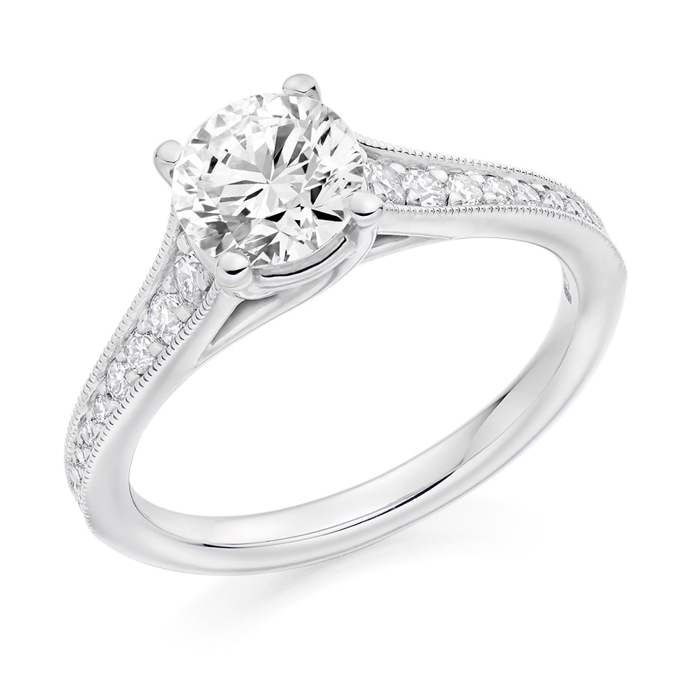 Solitaire with Diamond Set Shoulders Round Brilliant Engagement Ring, 1.00ct in White Gold