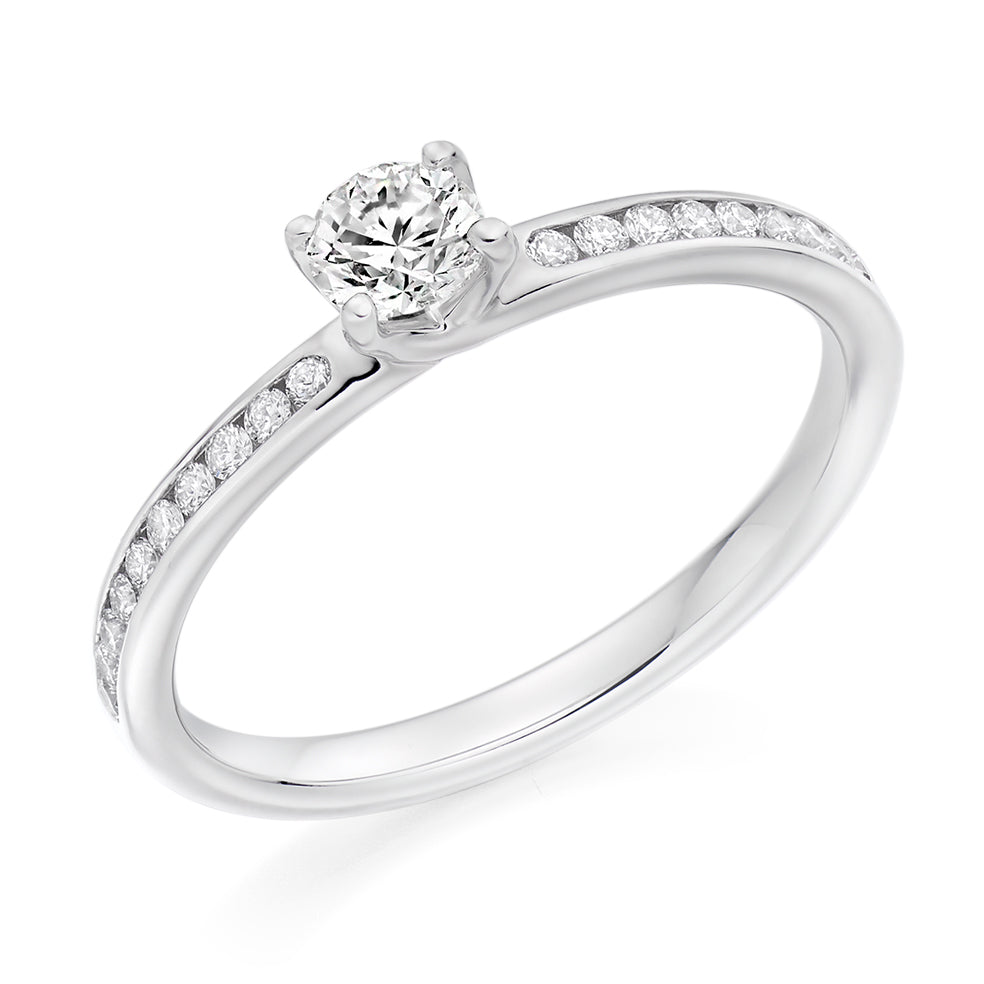 Solitaire with Diamond Set Shoulders Round Brilliant Engagement Ring, 0.25ct in White Gold
