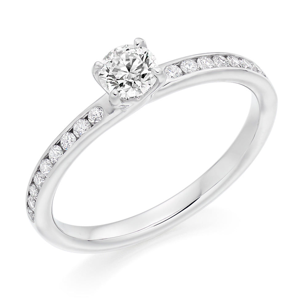 Solitaire with Diamond Set Shoulders Round Brilliant Engagement Ring, 0.33ct in White Gold