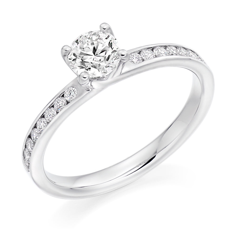 Solitaire with Diamond Set Shoulders Round Brilliant Engagement Ring, 0.50ct in White Gold