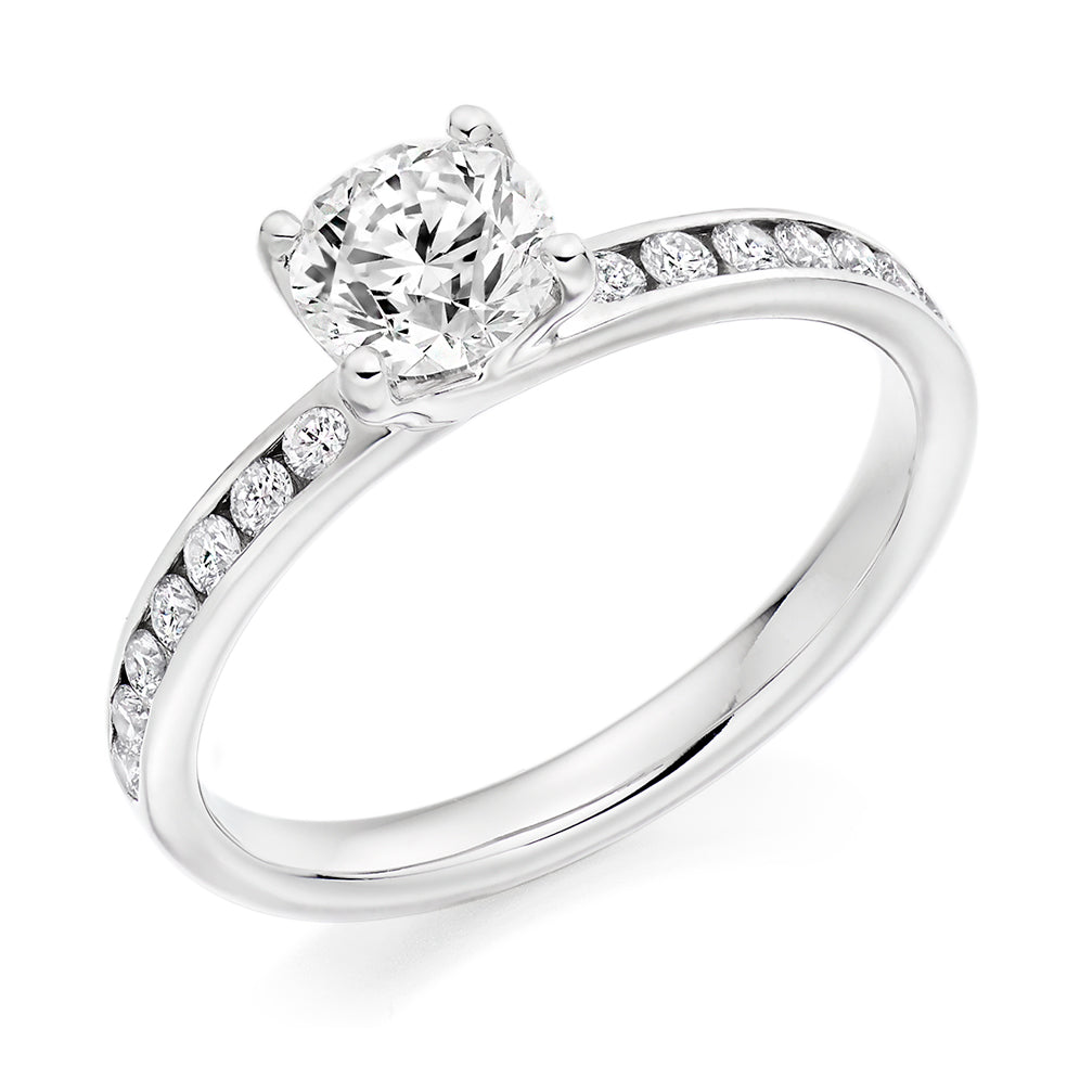 Solitaire with Diamond Set Shoulders Round Brilliant Engagement Ring, 0.75ct in White Gold
