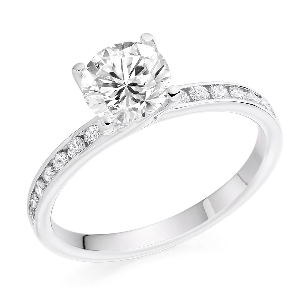 Solitaire with Diamond Set Shoulders Round Brilliant Engagement Ring, 1.00ct in White Gold