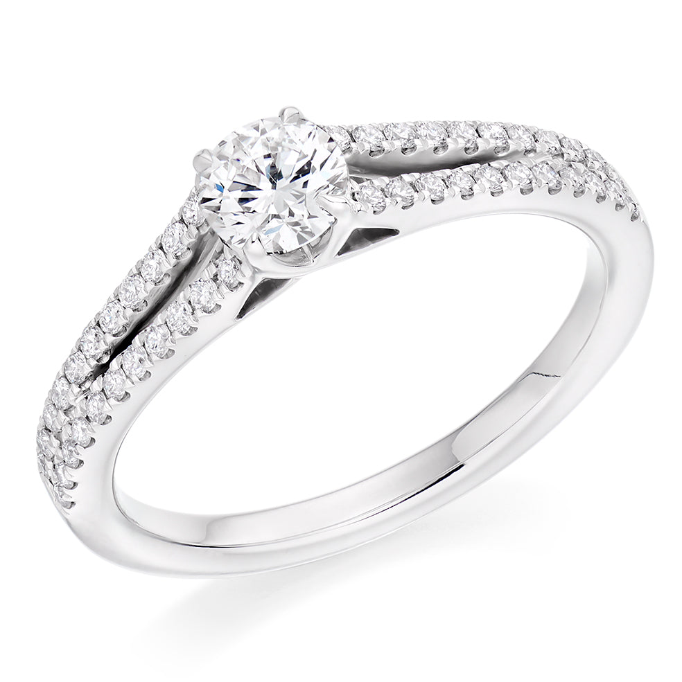 Solitaire with Diamond Set Shoulders Round Brilliant Engagement Ring, 0.33ct in White Gold