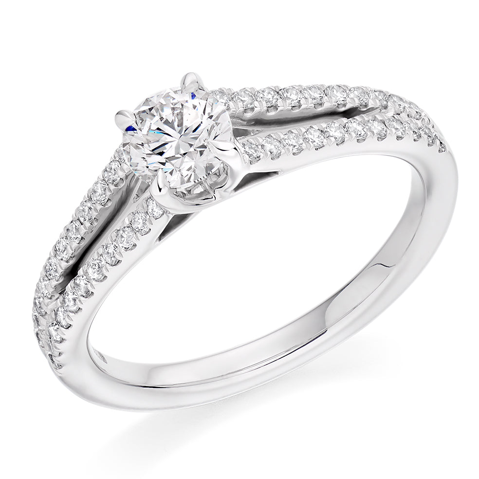Solitaire with Diamond Set Shoulders Round Brilliant Engagement Ring, 0.50ct in White Gold