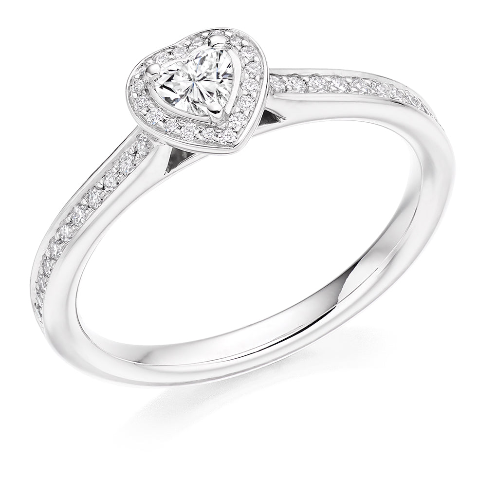 Pavé Halo Heart Cut Engagement Ring, 0.15ct in White Gold