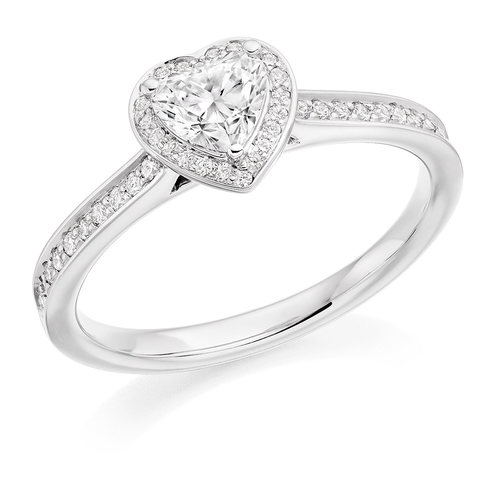 Fine Pavé Halo Heart Cut Engagement Ring in White Gold