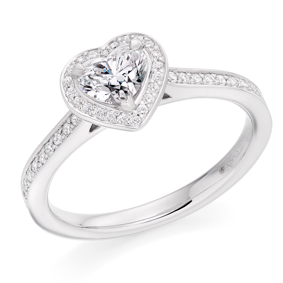 Grain-Set Halo Heart Cut Engagement Ring in White Gold