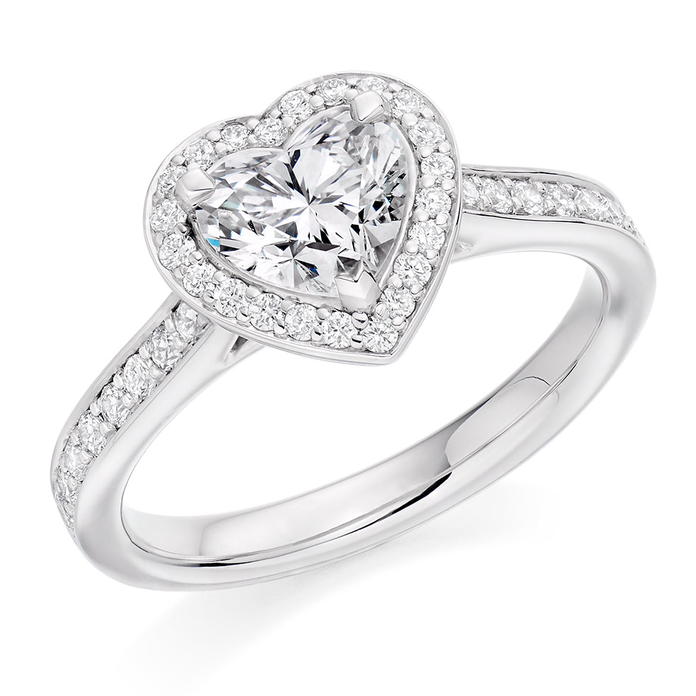Pavé Halo Heart Cut Engagement Ring, 1.0ct in White Gold