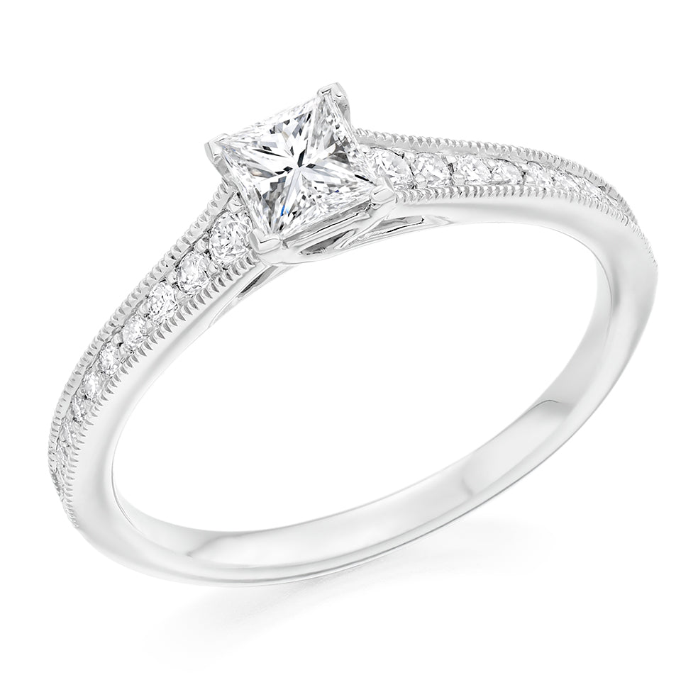 Fine Pavé Solitaire Princess Cut Engagement Ring, 0.33ct in White Gold