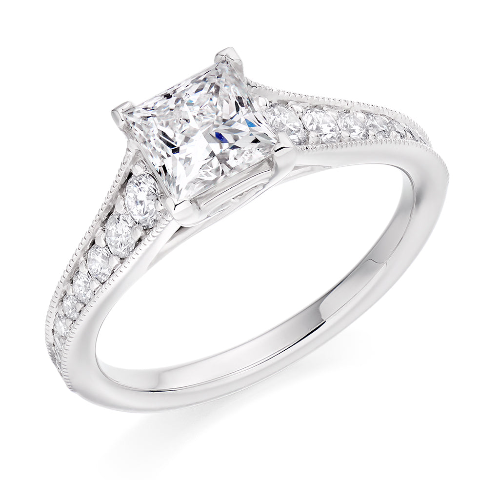 Grain-Set Solitaire Princess Cut Engagement Ring, 1.0ct in White Gold