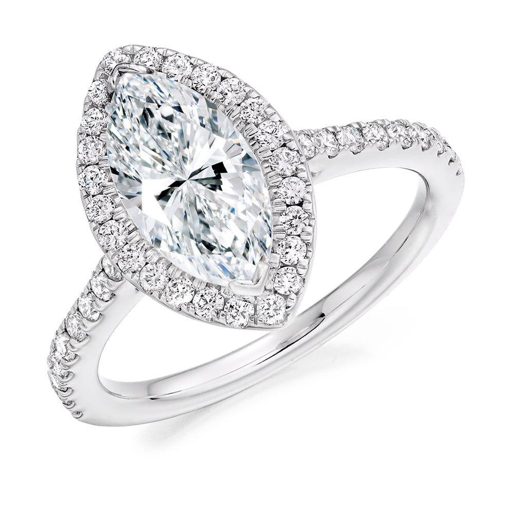 Pavé-Shoulder Halo Marquise-Cut Engagement Ring, 2.0ct in White Gold