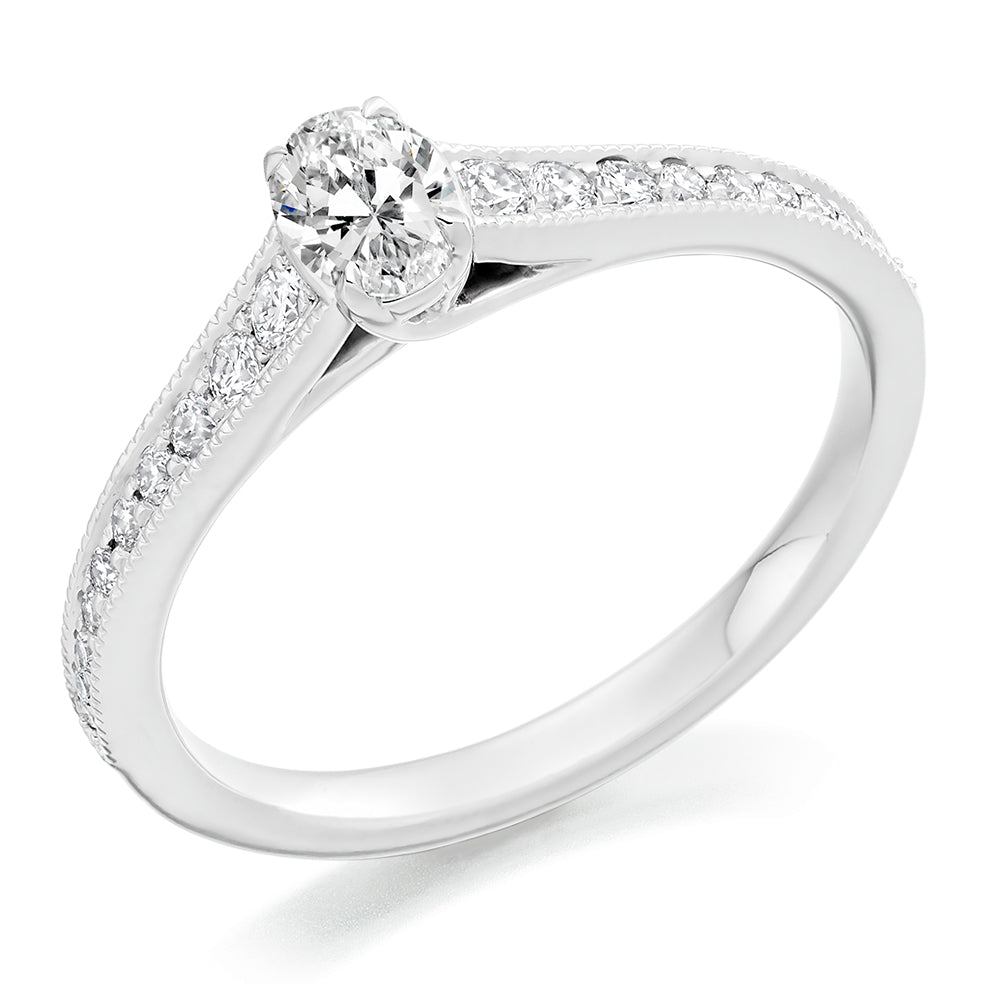Fine Pavé Solitaire Oval Cut Engagement Ring, 0.25ct in White Gold